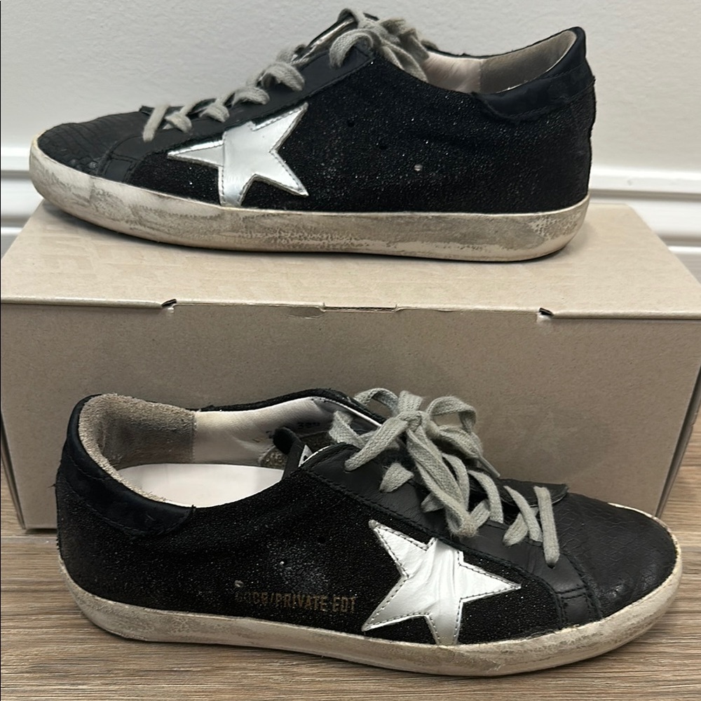 Golden Goose Black and White Distressed Sneakers